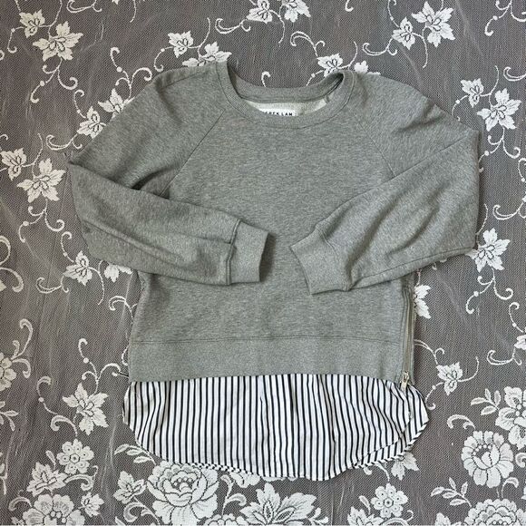 Derek Lam 10 Crosby Crewneck Raglan Sweatshirt With Striped Shirt Hem XS - Picture 7 of 15